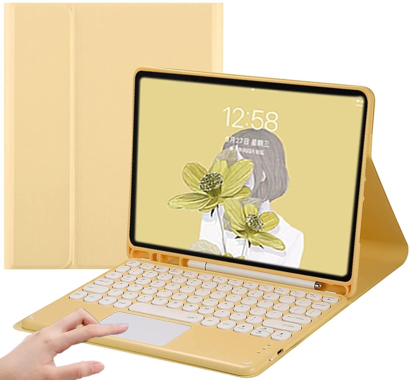 QIYIBOCASE Trackpad Keyboard case for iPad 10th Generation 2022, Folio Smart Cover with Pencil Holder, Round Key Magnetically Detachable Touchpad Keyboard for 10.9 inch iPad 10 (Yellow) — image 1