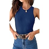 INFITTY Womens Ribbed Tank Tops Crew Neck Slim Fitted Sleeveless Top Casual Basic Summer Knit Sexy Crop Tops
