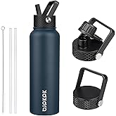 BJPKPK Insulated Water Bottles with Straw Lid, 40oz Stainless Steel Water Bottles with 3 Lids, BPA Free Leakproof Thermo, Tumblers, Cups for Sports, Gym- Navy Blue