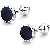 Black Stud Earrings for Men,925 Sterling Silver Myths Legends Studs Roud Black Earrings Mens Jewelry Celtic Studs Viking Runes Earrings Gift for Men Women 10mm