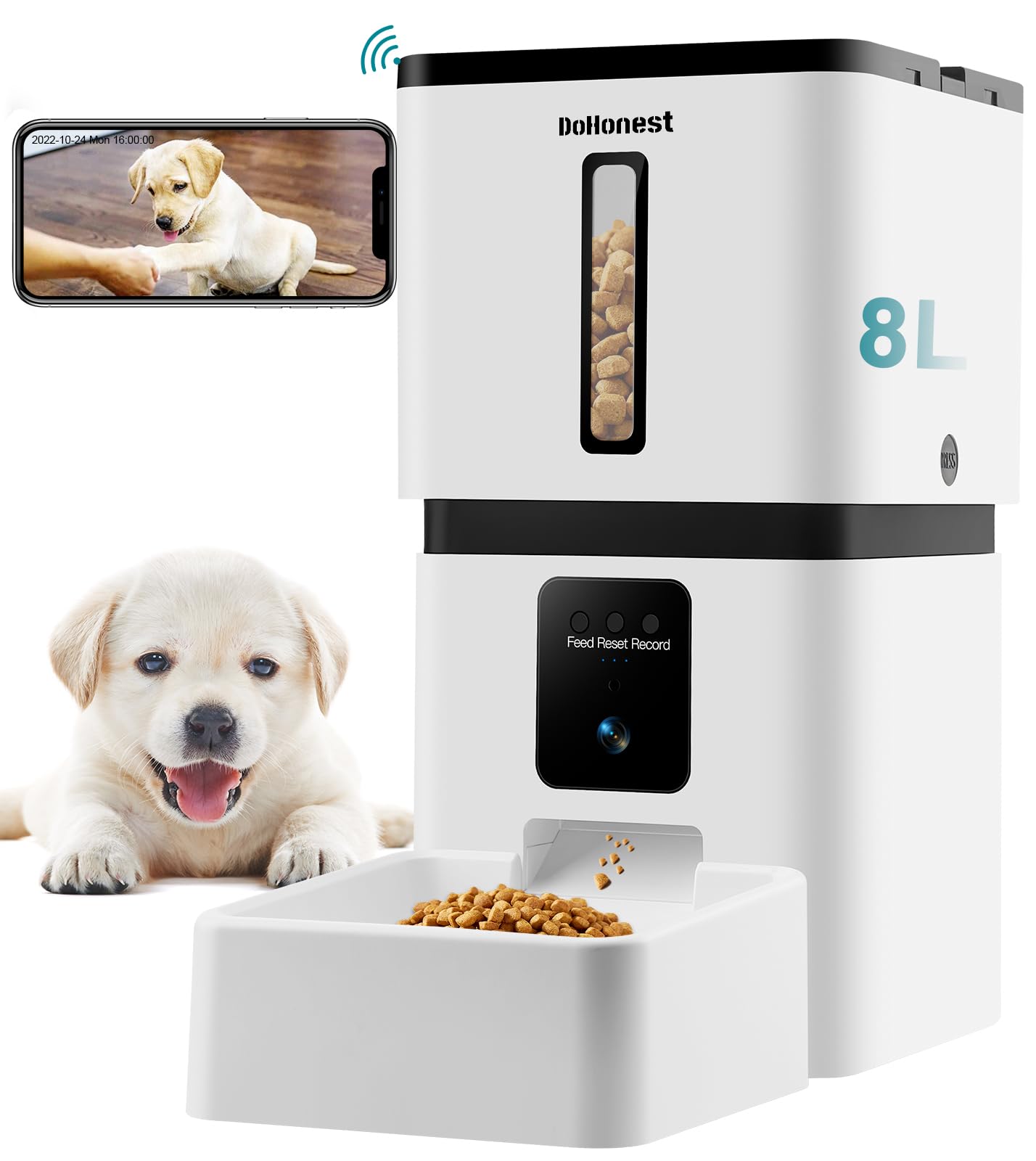 Photo 1 of DoHonest Automatic Dog Feeder with Camera: 5G WiFi Easy Setup 8L Motion Detection Smart Cat Food Dispenser 1080P HD Video Recording 2-Way Audio Timed Pet Feeder App Control Night Vision S15