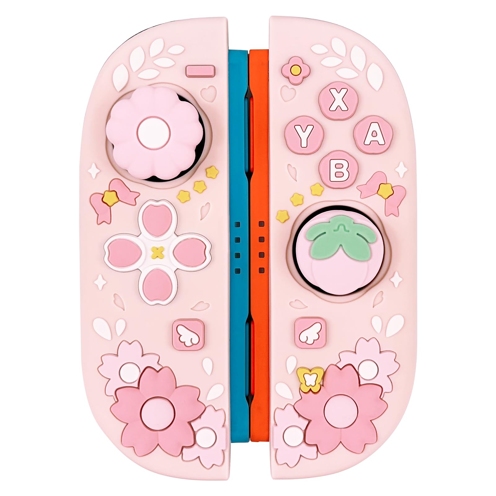 WSLUCKO Cute Silicone Protective Case for Nintendo Switch 2 Joycon (2025) with 2 Silicone Thumb Grips, Cherry Blossom Controllers Cover, Pink