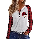 Long Sleeve Notch Neck Christmas T-Shirt for Women V-Neck Winter Family Raglan Xmas Baseball Tops Tees