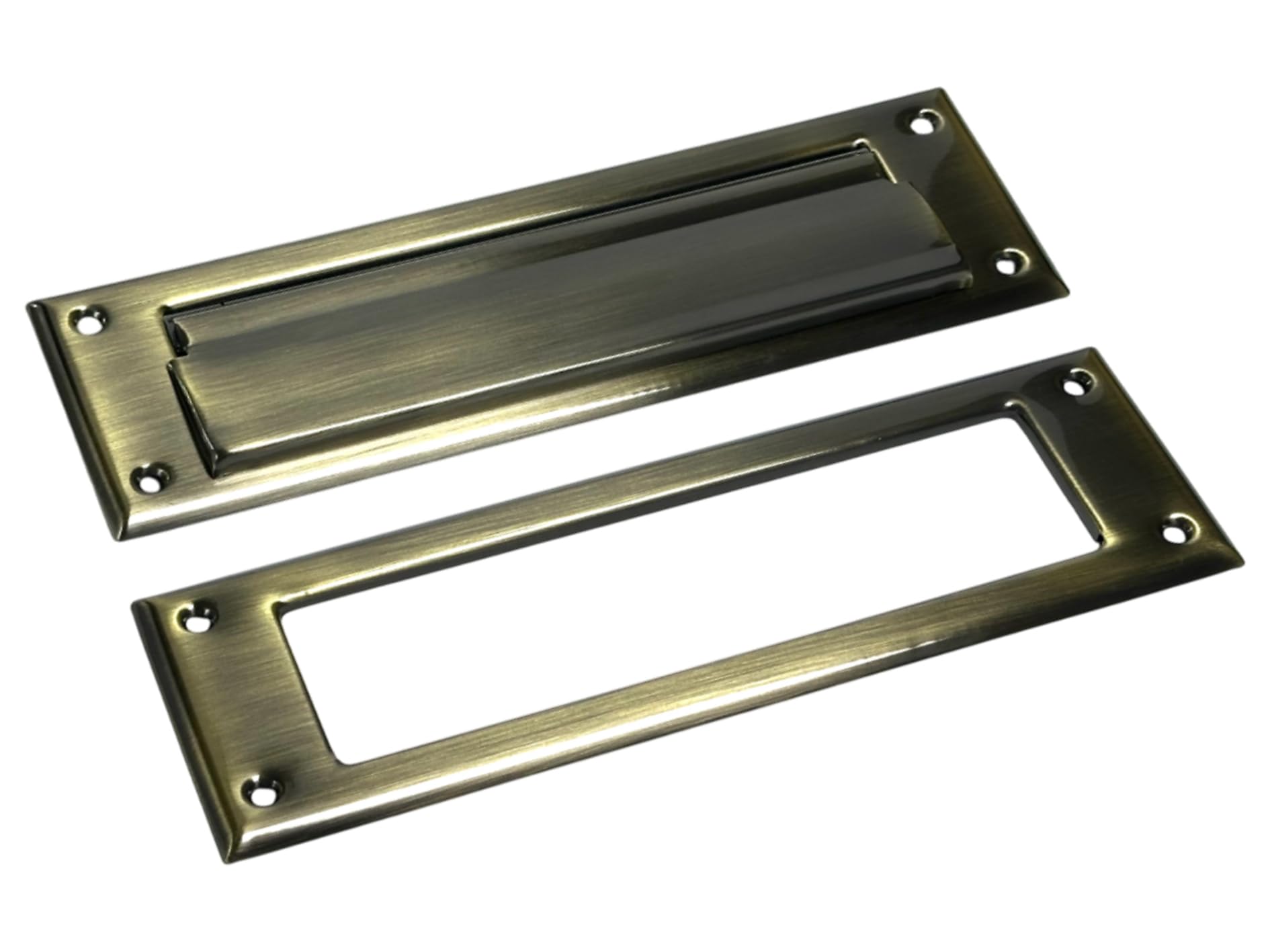 QCAA Solid Brass Mail Slot, with Solid Brass Interior Frame, 10" x 3", Antique Brass, 1 Pack, Made in Taiwan