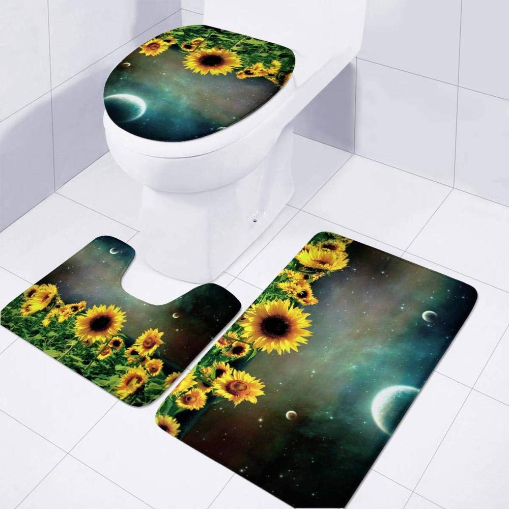 Coloranimal 3 Pcs Area Rugs Lid Toilet Cover Bath Mat Set Kawaii 3d Boston Terrier Green Pattern Non Slip Flannel Carpets For Home Bedroom Bathroom Decor Area Rug Sets