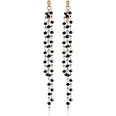 Long Black Geometric Tassel Earrings for Women Sparkly Rhinestone Chandelier Dangling Earrings Dark Crystal Fringe Dangle Earings Trendy Mermaid Statement Jewelry