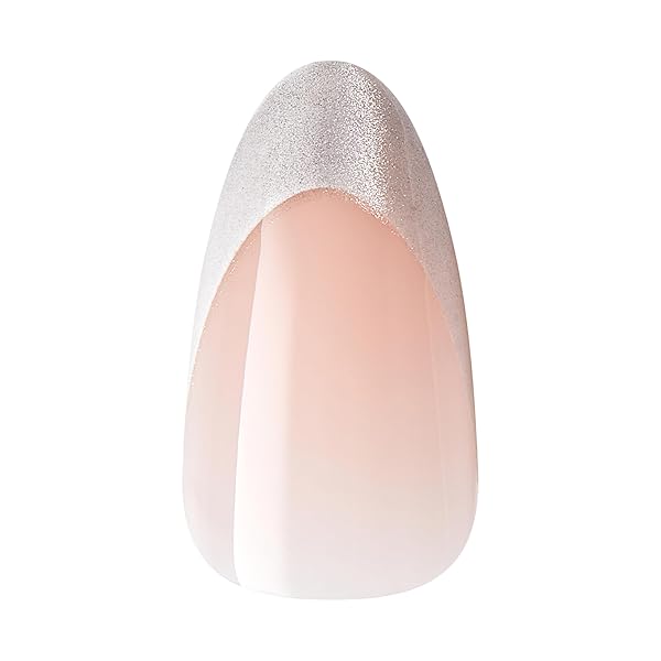 KISS GEL FANTASY, PRESS-ON NAILS, NAIL GLUE INCLUDED, ‘NORTH COAST’, LIGHT SILVER, MEDIUM SIZE, ALMOND SHAPE, INCLUDES 28 NAILS, 2G GLUE, 1 MANICURE STICK, 1 MINI FILE