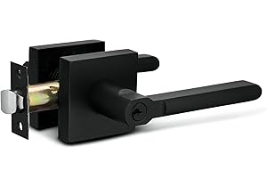 Berlin Modisch Entry Lever Door Handle Lock and Key Slim Square Locking Lever Set [for Front Door or Office] Reversible for Right & Left Sided Doors Heavy Duty – Iron Black Finish