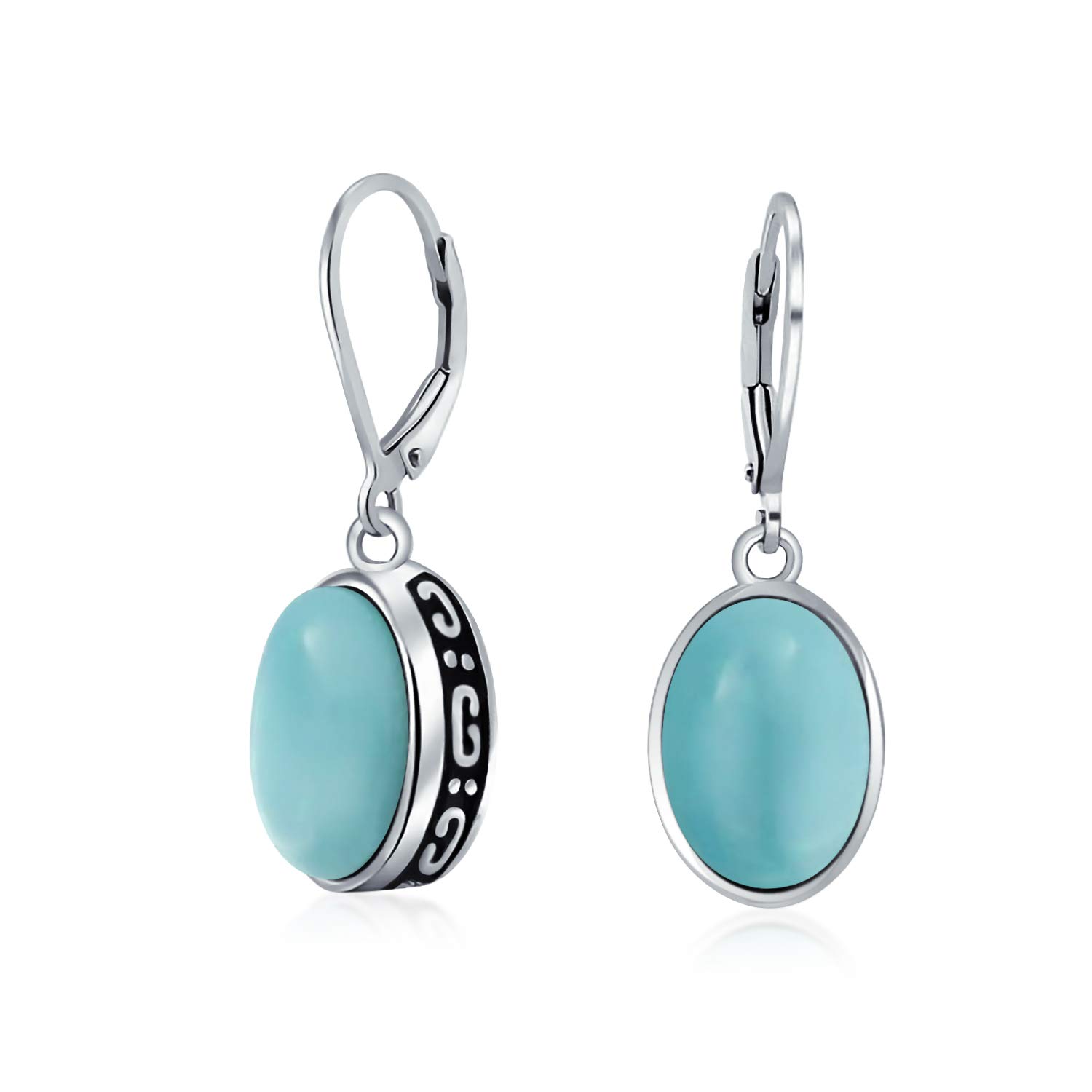 Western Style 3.2CT Light Blue Larimer Dome Oval Bezel Set Lever Back Dangle Earrings For Women .925 Sterling Silver