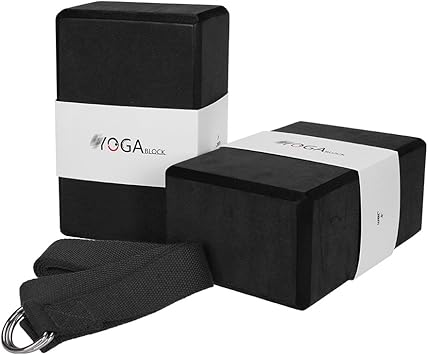 JBM Yoga Block Plus Strap with Metal D-Ring Yoga Brick Cork Yoga Block 6 Colors - High Density EVA Foam Yoga Block to Support and Deepen Poses ...