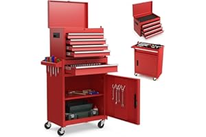 ERGOMASTER Tool Chest Heavy Duty Rolling Tool Box with Cabinet 5-Drawer for Lockable & Removable Cabinet for Garage and Workshop - 5-Drawer &Red