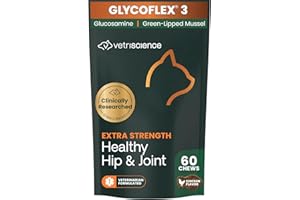 VetriScience Extra Strength Healthy Hip & Joint Chews, GlycoFlex Glucosamine and Green-Lipped Mussel Joint Support Supplement for Cats, Promote Mobility and Soothe Joint Discomfort, Chicken, 60 Count