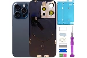 ZMVDJZ 15 Pro Max Back Glass Replacement with Plate & Flex Cable and All Parts for iPhone 15pro Max Back Cover Glass (Blue Titanium, 6.7 Inch) + Waterproof Tape + Repair Tools (Blue Titanium)