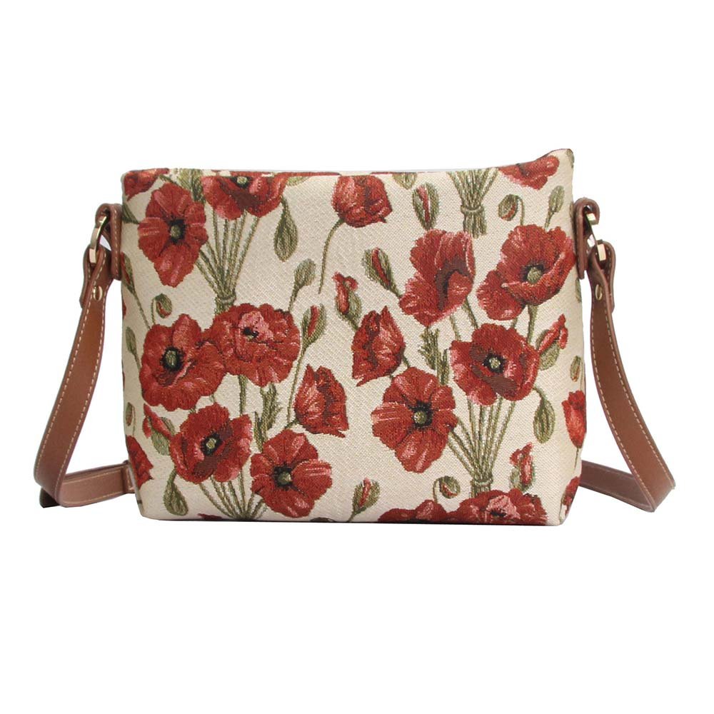 Signare Tapestry Crossbody Bag Small Shoulder Bag for Women with Floral Design (Poppy, XB02-POP)