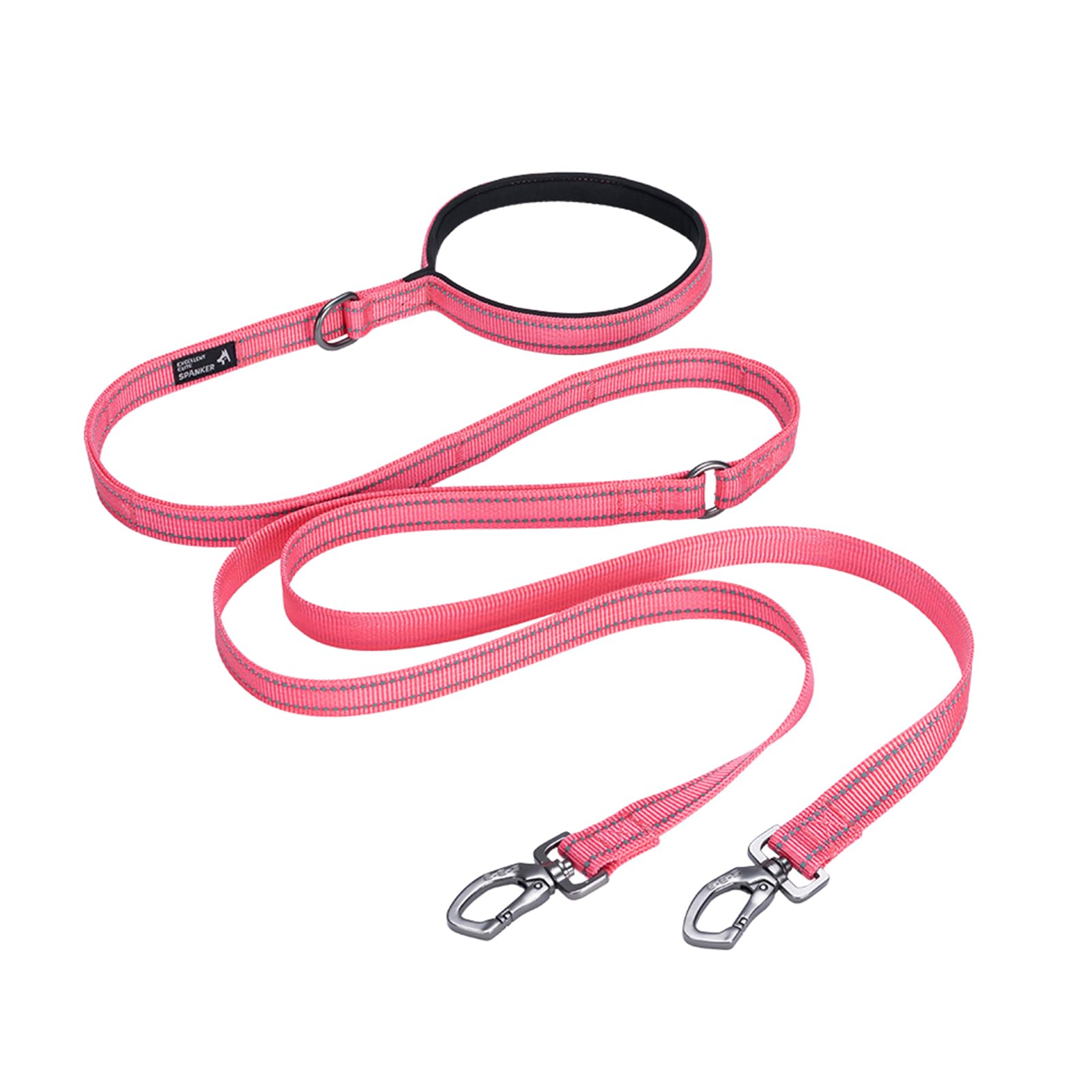 EXCELLENT ELITE SPANKER 5FT Double Lead Reflective Nylon Dog Leash Multiple Dog Leash with Padded Handle for Two Dogs Training Running(Pink)