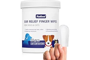 Funfawn Pet Ear Relief Finger Wipes for Dogs & Cats - Disposable Dog Ear Cleaner Wipes - Remove Wax Dirty and Odor - Relieve 
