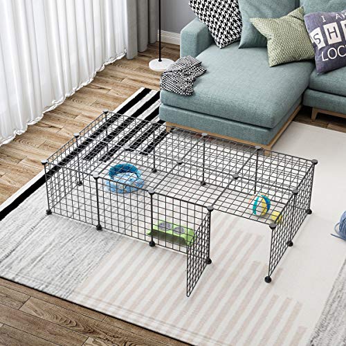 JYYG Small Pet Pen Bunny Cage Dogs Playpen Indoor Out Door Animal Fence Puppy Guinea Pigs, Dwarf Rabbits (20 Panels (Open Door), Black) - Thumbnail 2