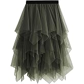 Reaowazo Tulle Skirts for Women Midi Long Fairy Skirt Tutu A-Line Mesh Layered High Elastic Waist Halloween Skirts