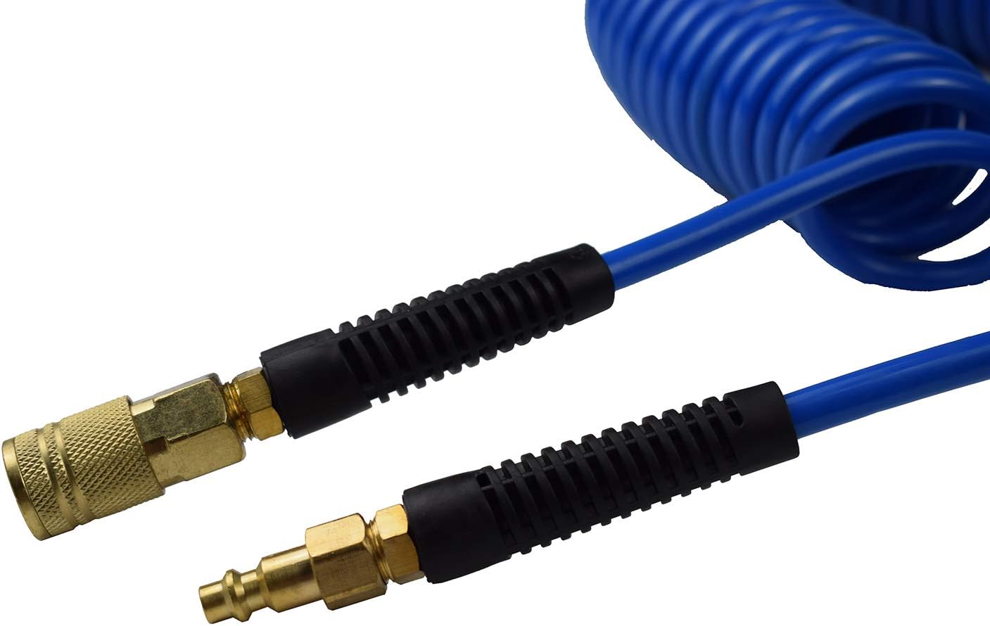 YOTOO Polyurethane Recoil Air Hose 1/4" Inner Diameter by 25' Long with Bend Restrictor, 1/4" Industrial Quick Coupler and Plug, Blue - - 