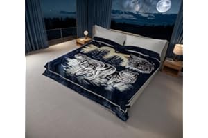 SOLARON Korean Super Thick Heavy Weight Ultra Silky Soft Mink Heavy Duty Reversible Blanket Bed comforters bedspreads Bedding Comforter King or Queen (King, 119 Wolf Blue)