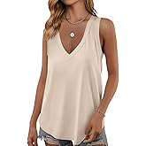Phophila Womens Tank Tops Summer Fashion Sleeveless V Neck Shirts Casual Beach Vacation Outfits Loose Fit Workout Clothes