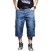 Idopy Men`s Summer Multi-Pockets Thin Regular Fit Denim Cargo Shorts