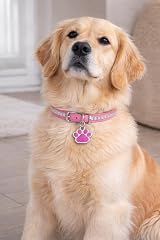 LARRYROO Personalised Engraved Dog Tag Cat Tag 27mm Glitter Paw Pink view 4