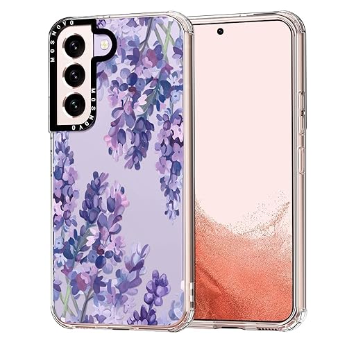 MOSNOVO Case for Samsung Galaxy S22, [Buffertech 6.6ft Military-Grade Drop Protection] [Anti Peel Off Tech] Clear TPU Bumper Phone Case Cover Design - Lavender