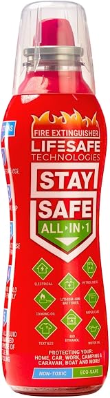 LifeSafe Technologies Small Fire Extinguisher Home Car Kitchen Compact 1kg