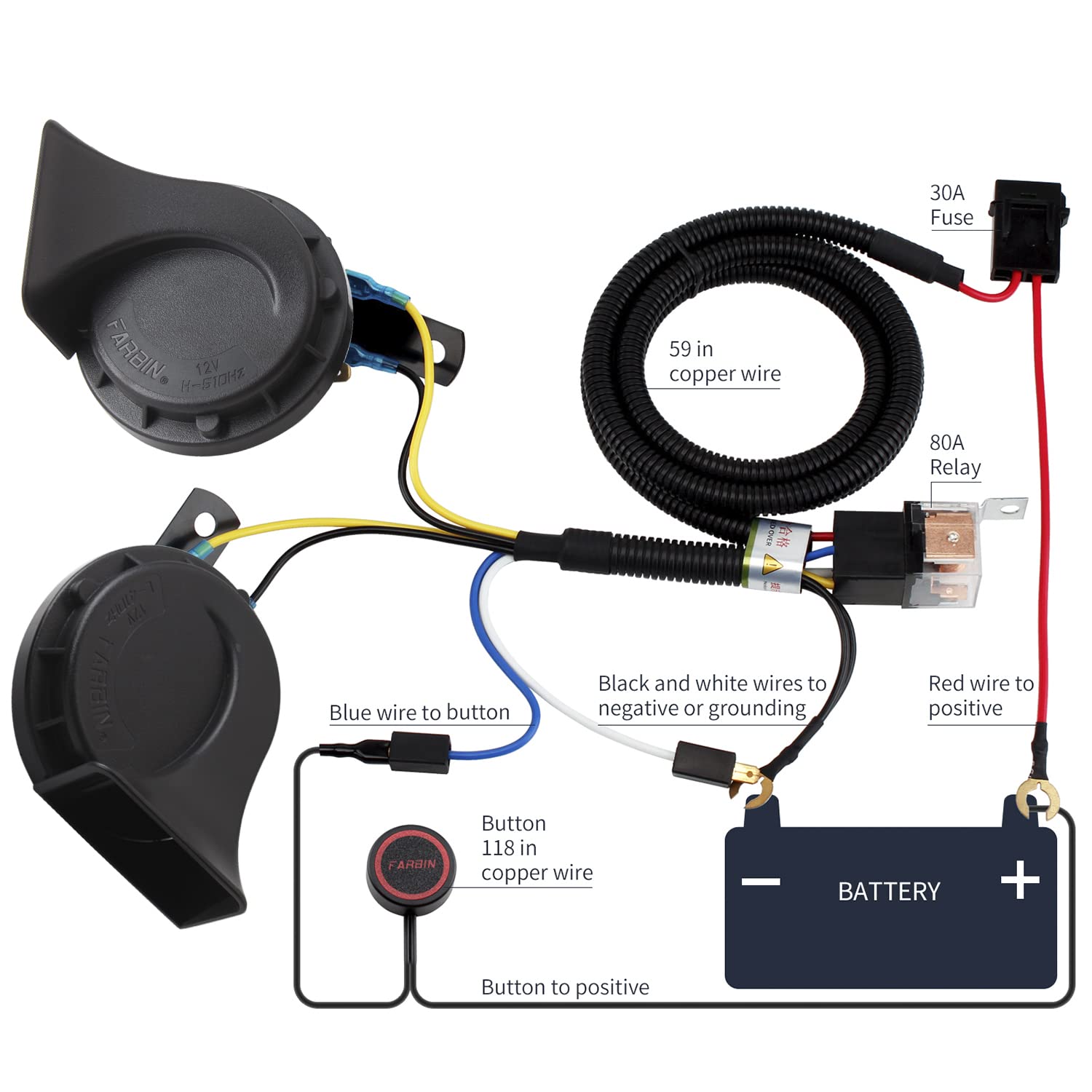 Car Horn Truck Horns 12V,BANHAO Train Horn Waterproof High Low Dual Tone Universal Fit Super Loud Electric Snail Horns Kit for all 12V vehicles, RVs, pickups and off-road cars (with button)