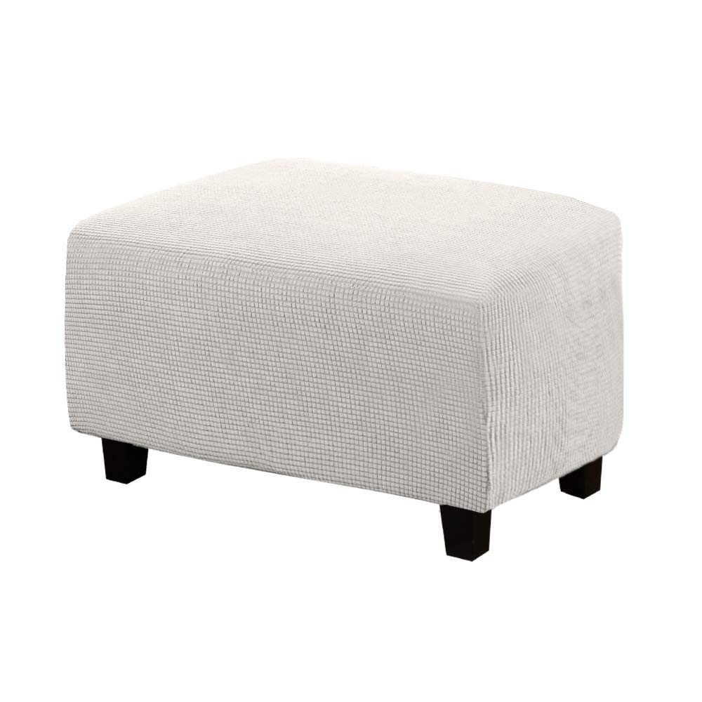 WINS Ottoman Cover for Rectangular Footstool, Square Stretch Ottoman Cover for Ottoman Sofa, Pouffe, Rectangular Ivory