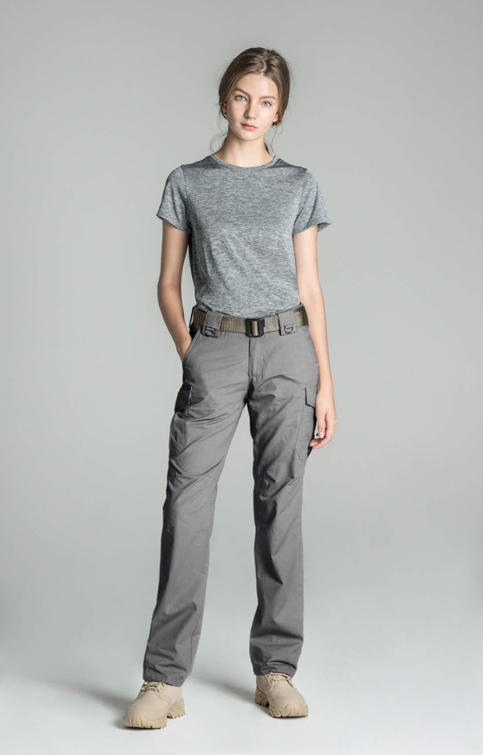 CQR Women's Flex Stretch Tactical Pants, Water Repellent Ripstop Work Pants, Elastic Waist Straight/Cargo Pants with Pockets : Clothing