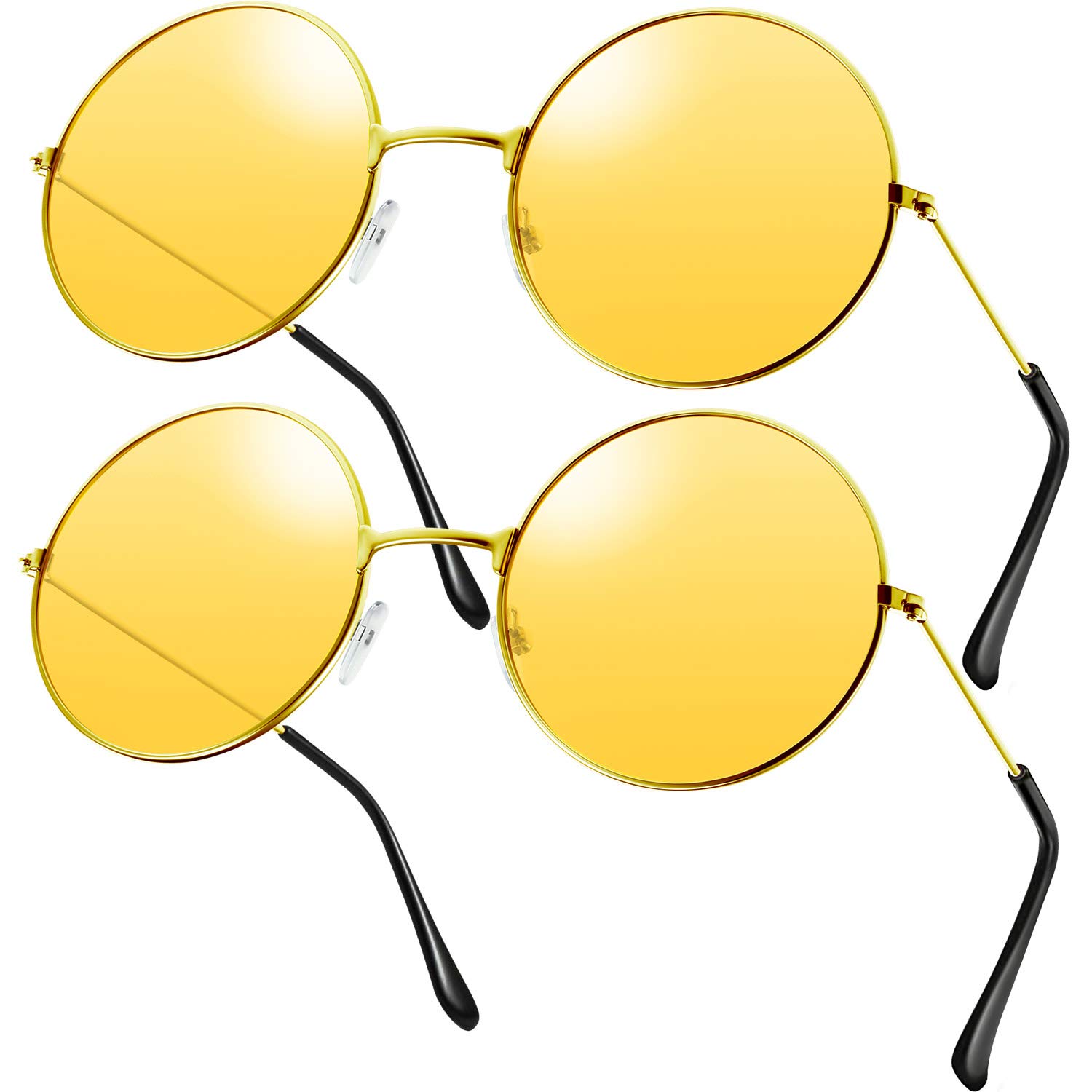 2 Pairs Hippy Specs Sunglasses Retro Hippy Style Sunglasses Hippy Fancy Dress Costume Sunglasses Men Women Glasses (Orange Round Shape)