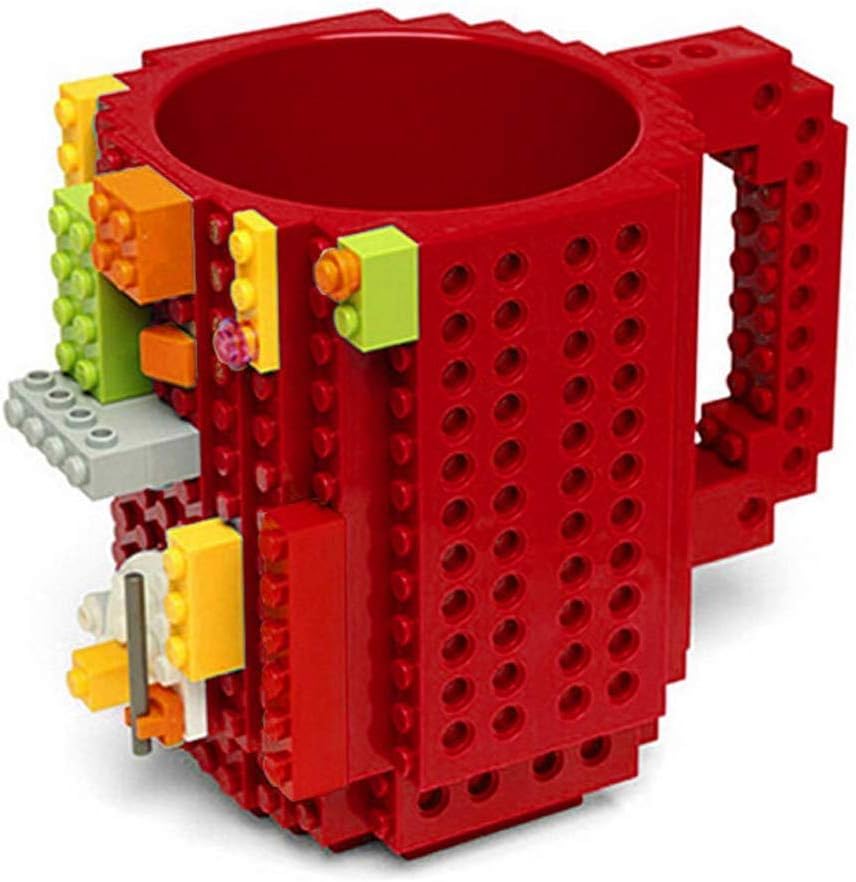 Build-On Brick Mug | Building Blocks Coffee Cup, Puzzle Toy Mug | Unique Funny Christmas Gift Idea (Red)