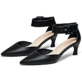 Coutgo Womens Kitten Low Heels Closed Pointed Toe Ankle Buckle Strap Pumps Suede Dress Wedding Shoes