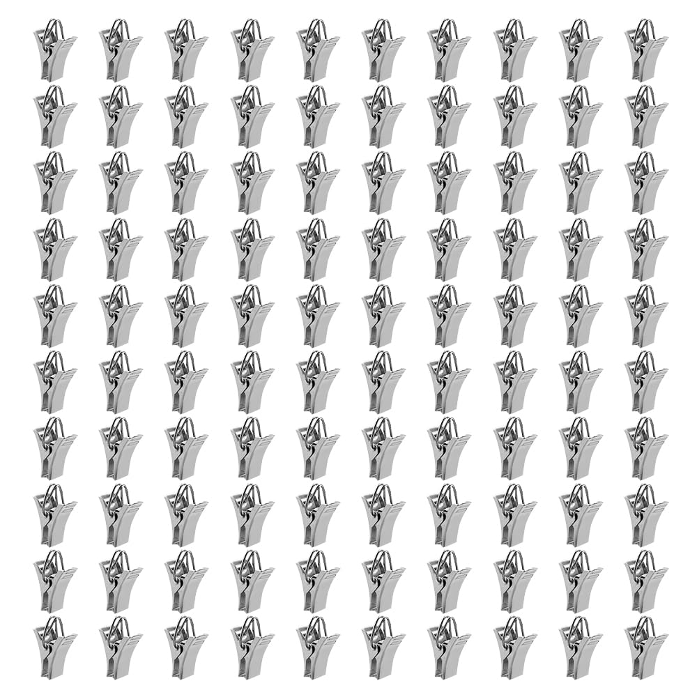 UMCHU 100 x Metal Curtain Clips, Stainless Steel Clips with Hooks, Shower Curtain Clips, for Bedrooms, Bathrooms, Home Decoration (Silver)