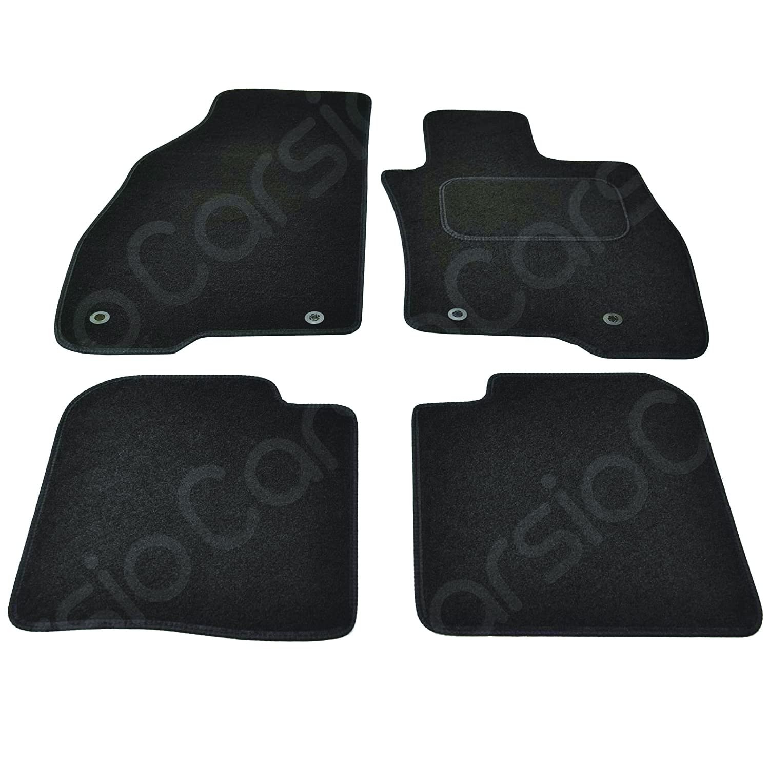Carsio Carpet Car Mats For VW Golf MK5/Jetta 2004 2007 4 Piece Set with 4 Oval Clips Tailored Fit Floor Mat Complete Accessory Black Custom Fitted - All Weather, Anti-Slip Backing & Black Trim