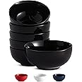 KooK Ceramic Cereal Bowls, Microwave, Dishwasher and Freezer Safe, Porcelain Dishes for Soup, Pasta, Salad, Oatmeal, Deep Interior, 20 oz, Set of 6, (Black)