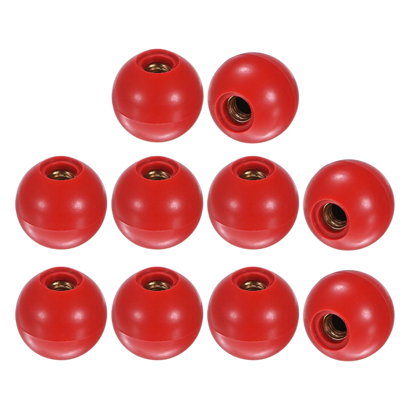 M METERXITY 10-Pack Threaded Ball Knobs, M8 Female Thread 30mm Dia. Thermoset Ball Knob for Lathe/Machine/Lawn Mowers, Round Phenolic Brass Insert Lever Handle [Red]