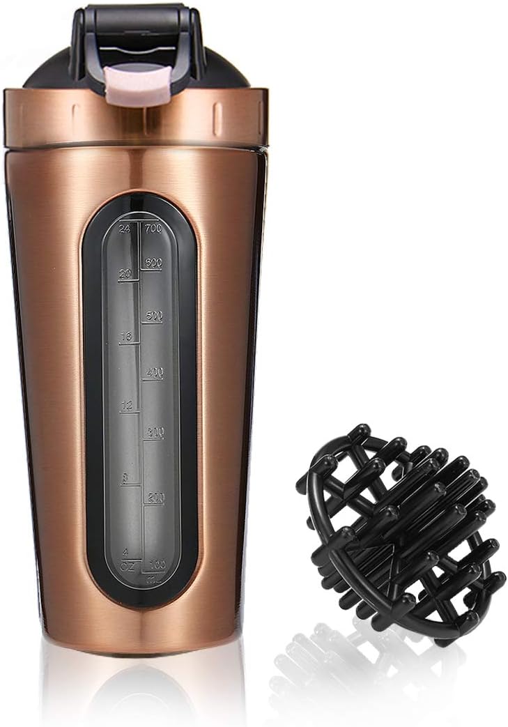 Slimerence Protein Shaker Bottle, Stainless Steel Mixer Bottle with Visual Window, Dishwasher Safe BPA Free Blender Cup for Gym Workout Fitness, 28oz