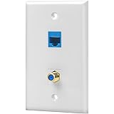IBL-1 Cat6 Ethernet Port and 1 Gold-plated Cable TV Coax F Type Port Wall Plate (White)