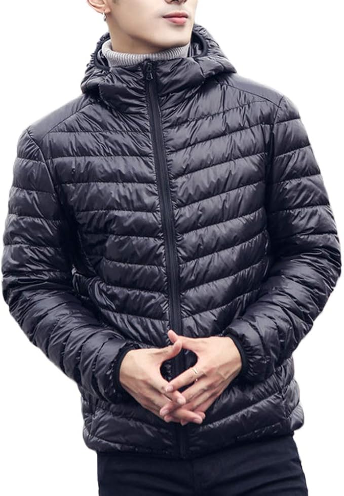 Men's Packable Down Jacket Lightweight Hooded Short Winter SlimFit