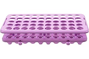 LSVERDE 1 Pcs Plastic Test Tube Rack Holder for 5ml/10ml/15ml Centrifuge Tubes, Detachable,Silicone Pad Tubes 50 Holes with Hole Diameter 18 mm (Purple）