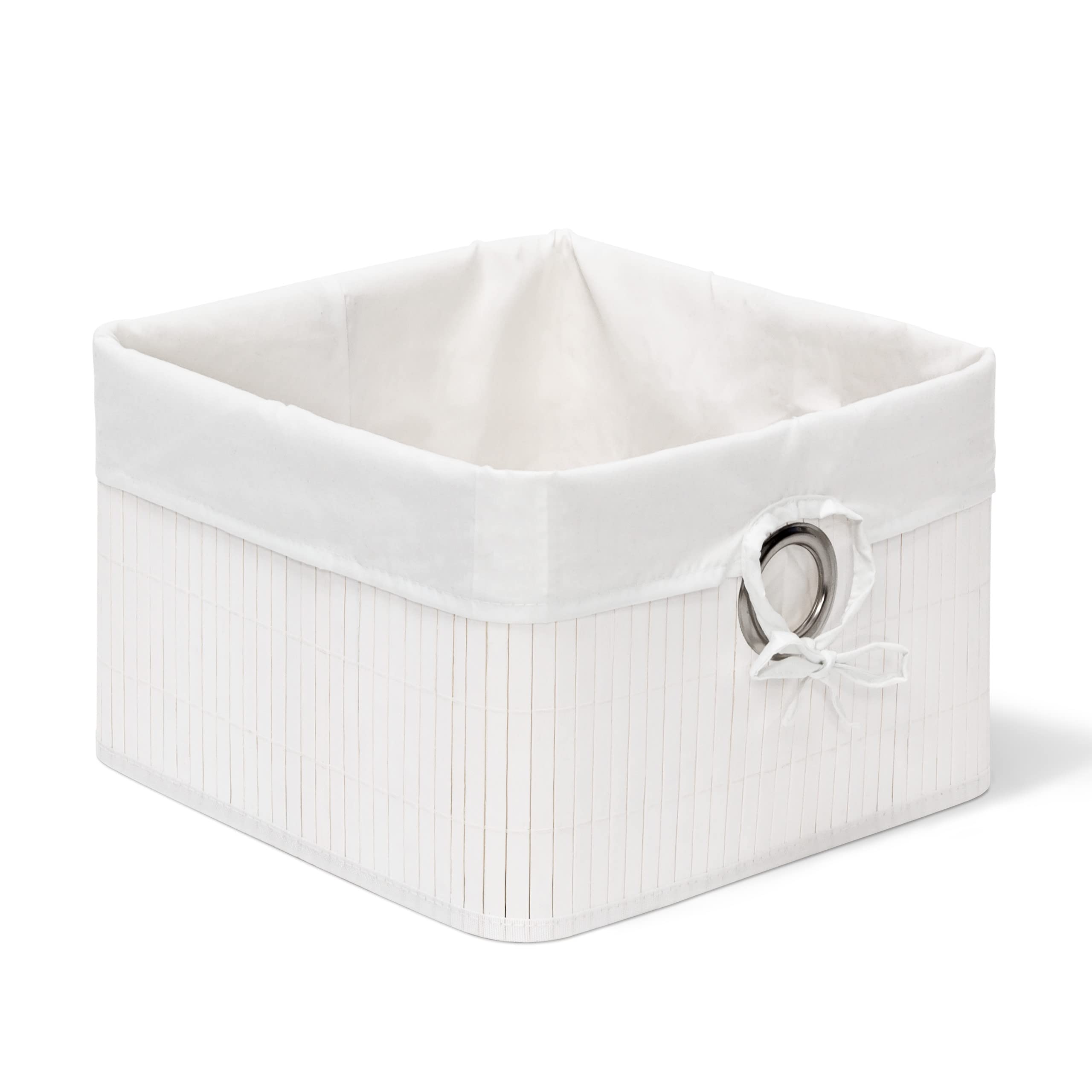 Relaxdays Bamboo Storage Basket 20 x 31 x 31 cm Storage Shelf with Removable Cover Decorative Storage Box with Handles, White