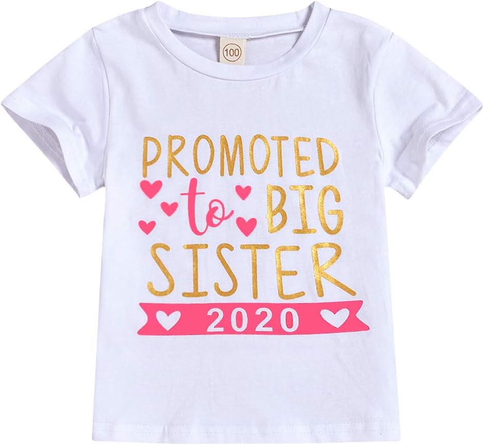 2020 Baby Girl Clothes Outfit Big Sister Letter Print T-Shirt Top Blouse Shirts Birth Announcement Clothes