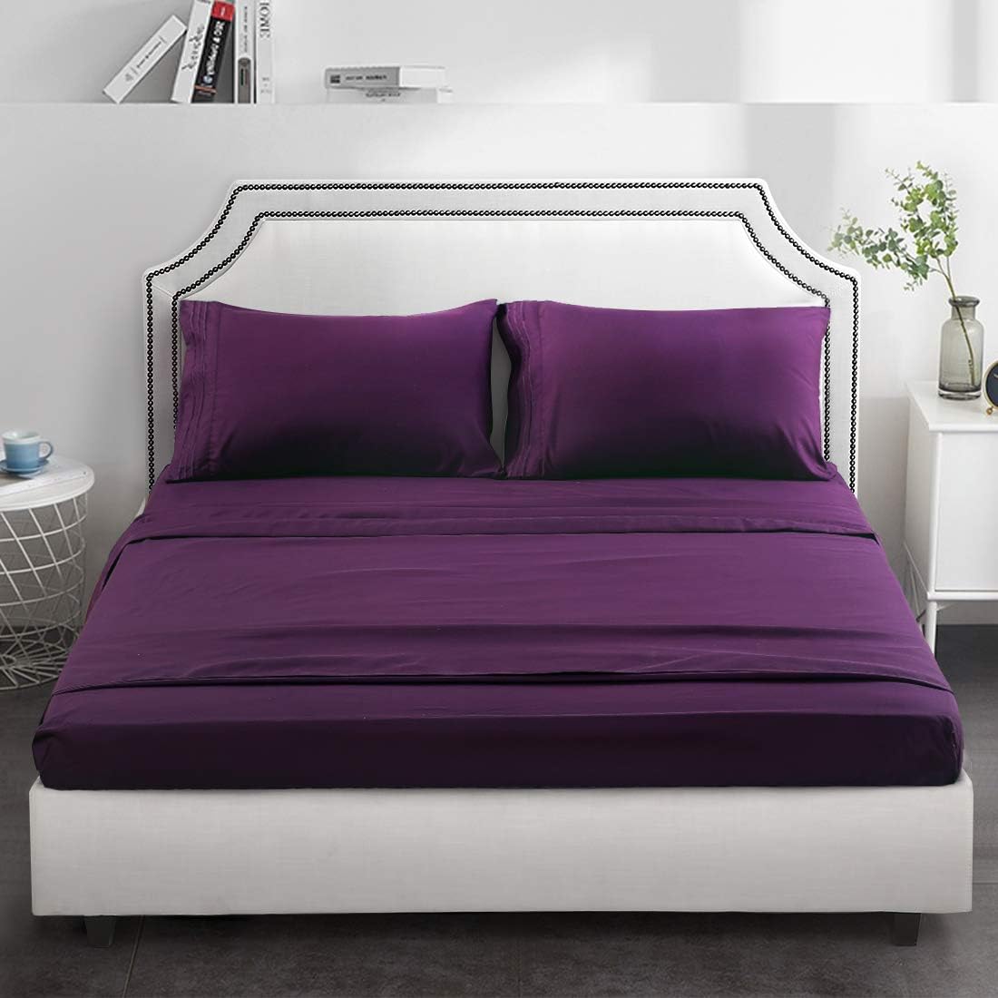 TEKAMONPremium 4 Piece Bed Sheet Set 1800TC Bedding 100% Microfiber Polyester - Super Soft, Warm, Breathable, Cooling, Wrinkle Free - 10-16" Extra Deep Pockets, Queen, Purple