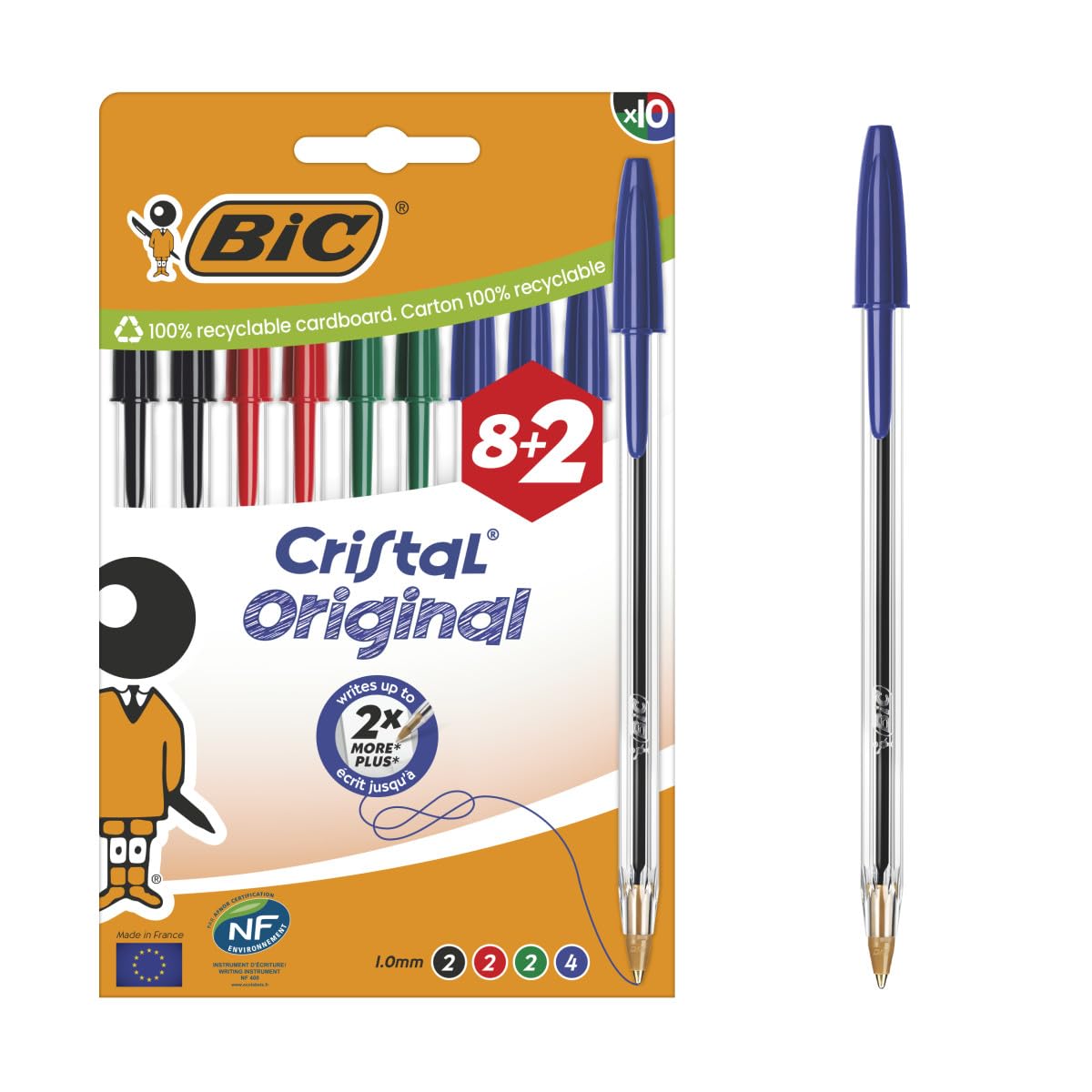 Bic Cristal Fun Ballpoint Pens - Assorted Ink Biros Multipack - Wide Point (1.6mm) - Pack of 10