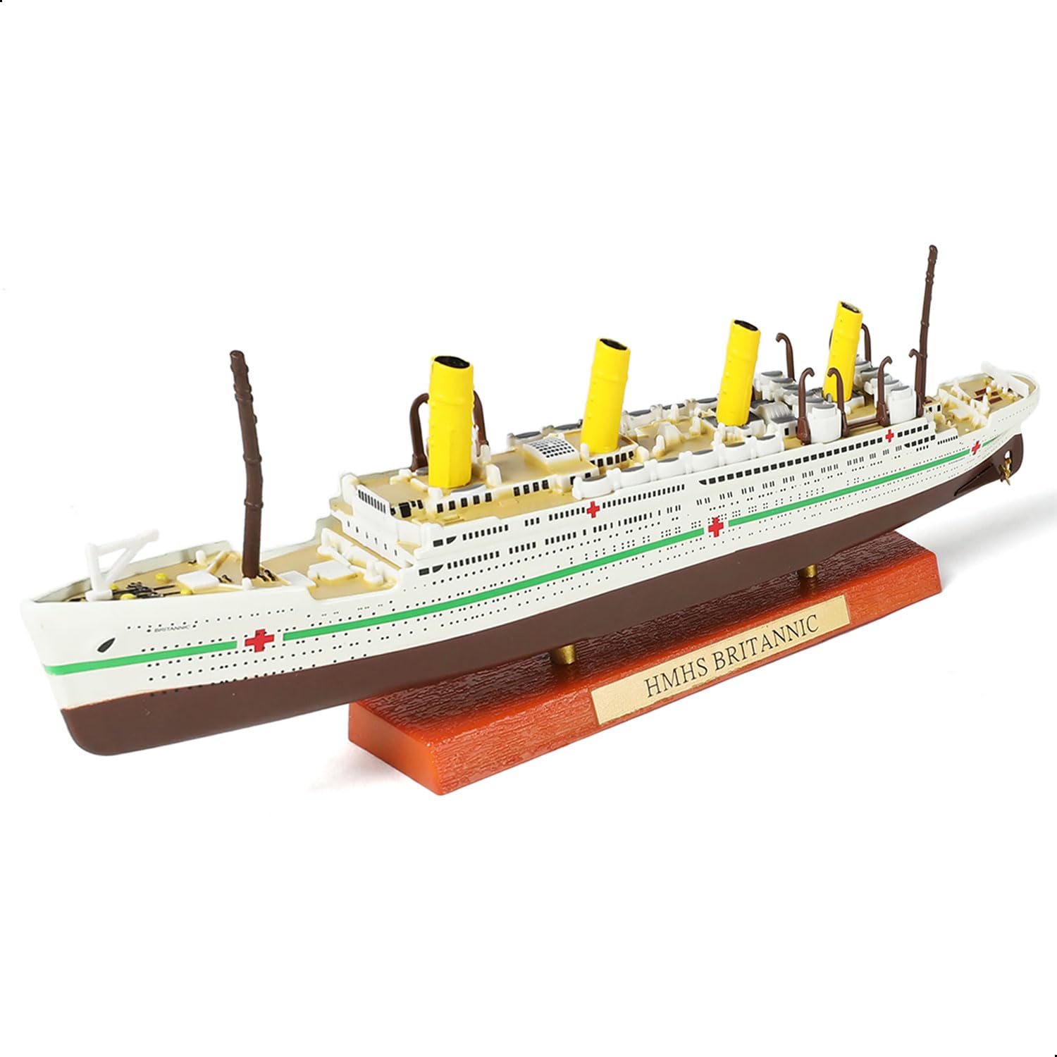 SEBUNAS 1/1250 HMHS Britannic Cruise Ship Model Classic Alloy Metal Die-cast Boat Model Legendary British Cruise with Wood Grain Plastic Display Stand Suitable for Collection or Gift for Adults