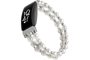 iLVANYA Compatible for Fitbit Inspire HR/Inspire 2 & inspire Bands Women Elastic Handmade Pearl Bracelet Fashion Beaded Strap Bracelet for Inspire Hr/Inspire 2 (White 1)