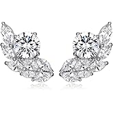 MISS MIMI Cluster Angel Wing Cubic Zirconia Stud Earrings for Women, 4CTW Marquise And Round CZ, 925 Sterling Silver Rhodium Plated, Hypoallergenic Nickel Free